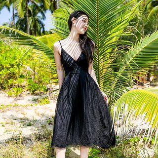 V-neck Mesh Spaghetti-strap Dress