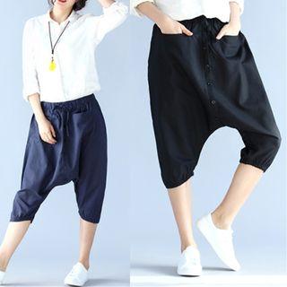 Buttoned-front Cropped Harem Pants