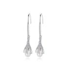 Sterling Silver Fashion And Elegant Long White Freshwater Pearl Earrings With Cubic Zirconia Silver - One Size