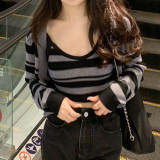 Striped Cropped Cardigan / Camisole Top