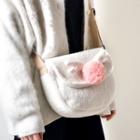 Pom Pom Furry Messenger Bag White - One Size