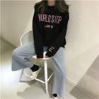 Letter Embroidered Sweatshirt Black - One Size