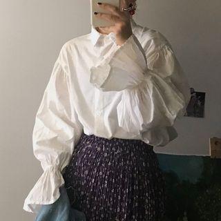 Bell-sleeve Plain Blouse White - One Size