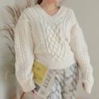 Open-back Cable-knit Sweater Ivory White - One Size