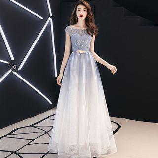 Cap-sleeve Gradient A-line Evening Gown