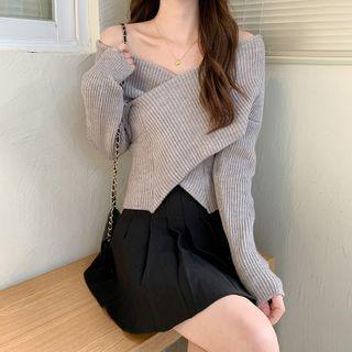 Long-sleeve Off Shoulder Cross-front Knit Top