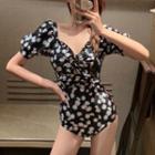 Floral Puff-sleeve Swimsuit