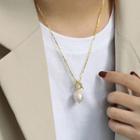 925 Sterling Silver Freshwater Pearl Pendant Necklace Gold - One Size