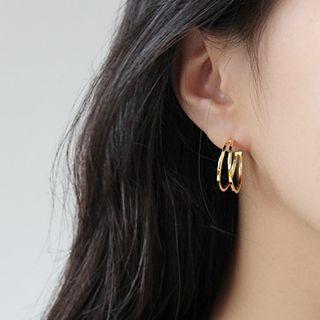 925 Sterling Silver Layered Open Hoop Earring