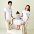 Family Matching Striped Pocket / Letter Applique Striped Short Sleeve T-shirt
