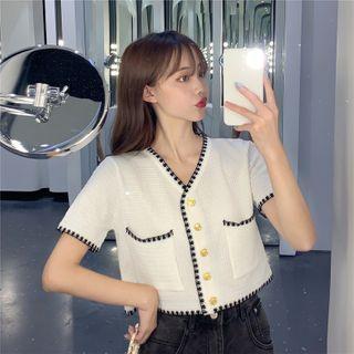 V-neck Contrast Trim Knitted Cardigan