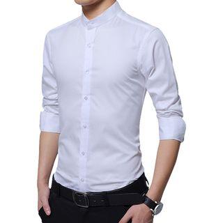 Long-sleeve Stand Collar Plain Shirt