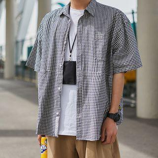 Gingham Short Sleeve Oversized Shirt