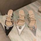 High Heel Faux Pearl Strap Mules