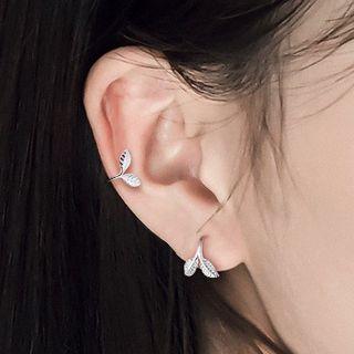 Leaf Sterling Silver Earring 1 Pair - Hook Earrings - Two Leaves - Silver - One Size
