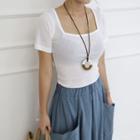 Square-neck Sheer Slim-fit T-shirt