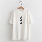 Short Sleeve Swan Print T-shirt