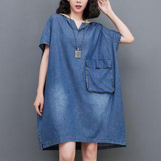 Short-sleeve Pocket Panel Hooded Dress