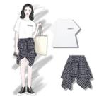 Short-sleeve Letter T-shirt / Plaid Mini Skirt