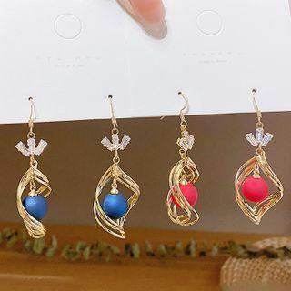Bead Rhinestone Twisted Alloy Dangle Earring