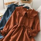 Peter Pan-collar Ruffled-trim A-line Dress With Sash In 8 Colors