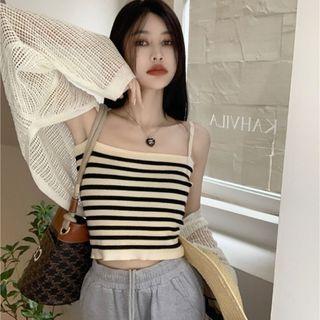 Striped Camisole Top / Loose-knit Shrug