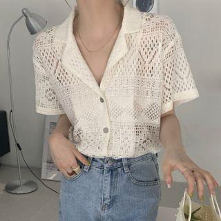 Plain Cut-out Short-sleeve Shirt