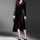 Glitter Long-sleeve A-line Midi Dress