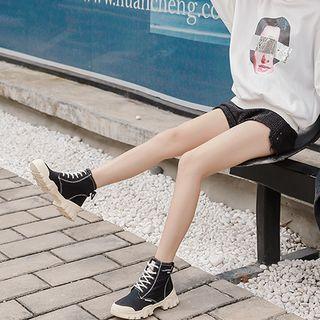 Letter Canvas Lace-up Platform Short Boots