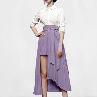 Set: Collared Blouse + Asymmetrical A-line Skirt