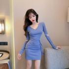 Long-sleeve Cutout Drawstring Waist Slim Fit Dress