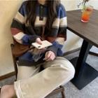 Long-sleeve Color Block Knit Polo Shirt