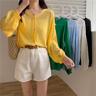 Long-sleeve V-neck Plain Light Cardigan
