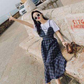 Mock Two-piece Panel Plaid Dress