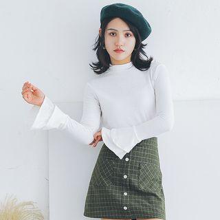 Flared Long-sleeve Mock-neck Top