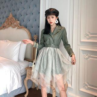 Long-sleeve Faux Leather Sheer Panel Dress