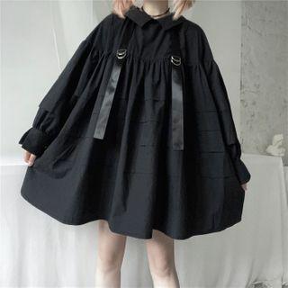 Lantern-sleeve Collared Mini Dress