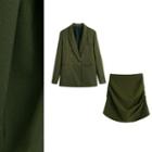 Double-breasted Blazer / Shirred A-line Skirt / Set