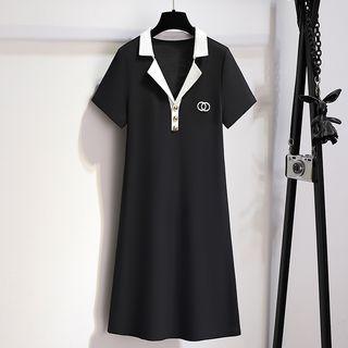 Short-sleeve Logo Embroidered A-line Polo Dress
