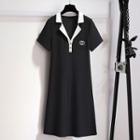Short-sleeve Logo Embroidered A-line Polo Dress