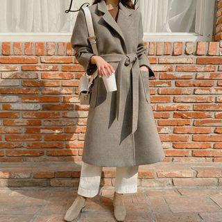 Plus Size Patch-pocket Wrap Coat