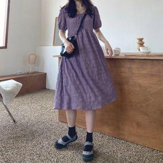 Peter Pan Collar Short Sleeve Dress Purple - One Size