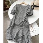 Short-sleeve Plaid Ruffle Trim A-line Dress