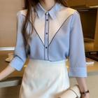 Elbow-sleeve Two-tone Blouse