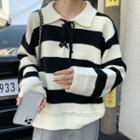Collared Lace-up Striped Sweater