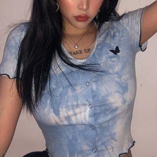 Short-sleeve Tie-dyed Butterfly Embroidered T-shirt