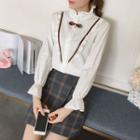Long-sleeved Stand Collar Bow Blouse