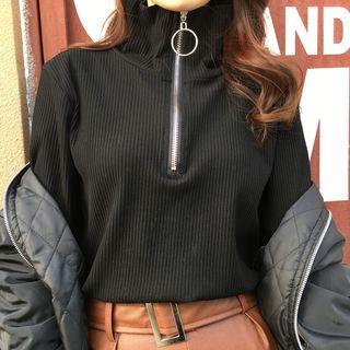 Long-sleeve High Neck Zip T-shirt