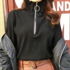 Long-sleeve High Neck Zip T-shirt