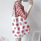 Strawberry Print Canvas Tote As Shown In Figure - One Size